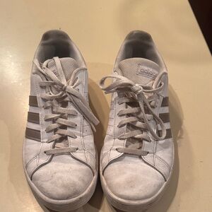 adidas White Sneakers with Gray Stripes